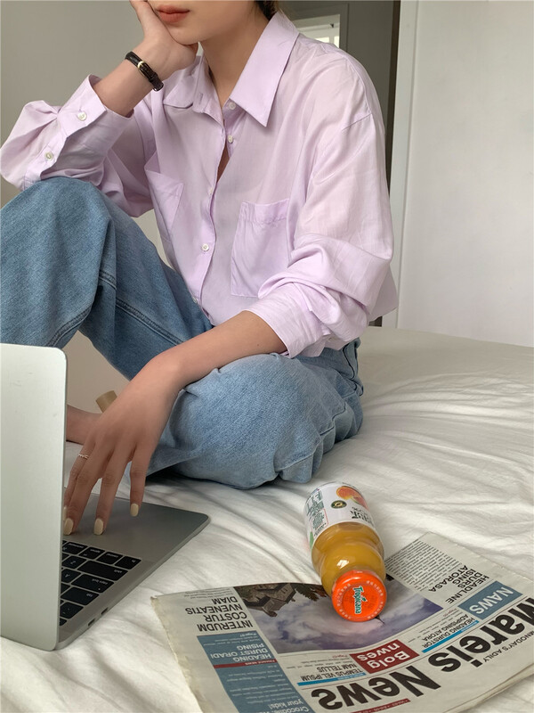 [feeding] Korean solid color Double Pocket Shirt 8833-j6# cqw