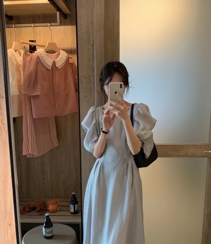 New year in early spring! [Zoe Zoe] Korean version square neck bubble sleeve dress c226# L