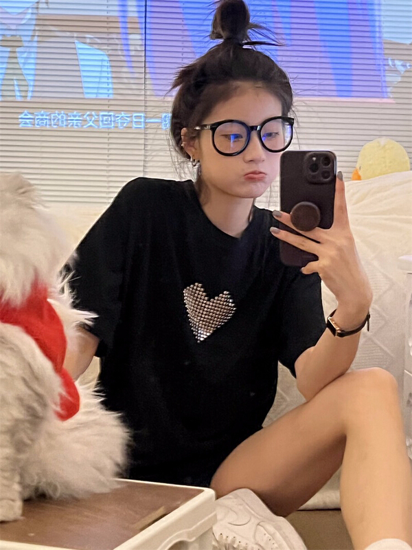 New year in early spring! [come and see] three dimensional love hot drill short sleeve T-shirt 33618# JJ