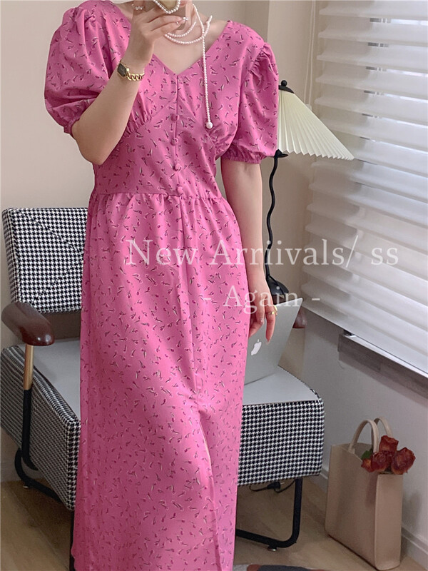 New in early summer! [again] Korean V-neck Floral Chiffon Dress 6159# PCZ