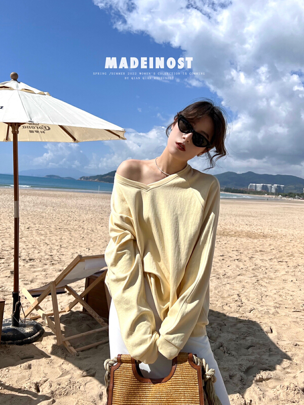 New year in early spring! [OSHA madeinost] V-neck profile is extremely simple and comfortable, large version sweater 86062# ll