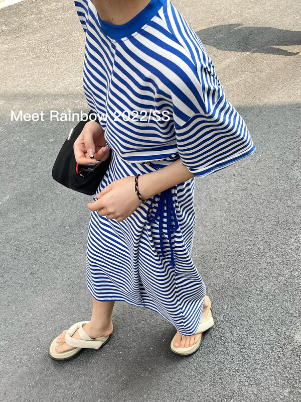 New in early summer! [Meet Rainbow] Korean stripe short sleeve dress 28666# LSL