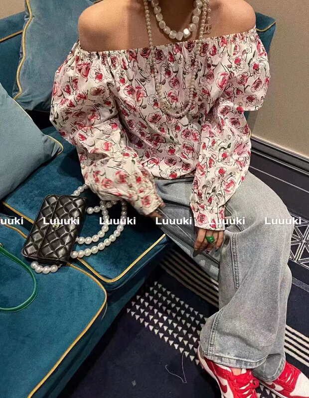 goods in stock! [K2 design] Korean special flower pattern off shoulder blouse s49# WTT