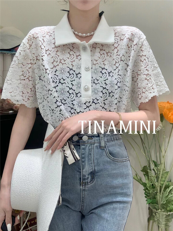 goods in stock! New in early summer! [Tina Mini] Korean style hollowed out shirt m0153# hjy