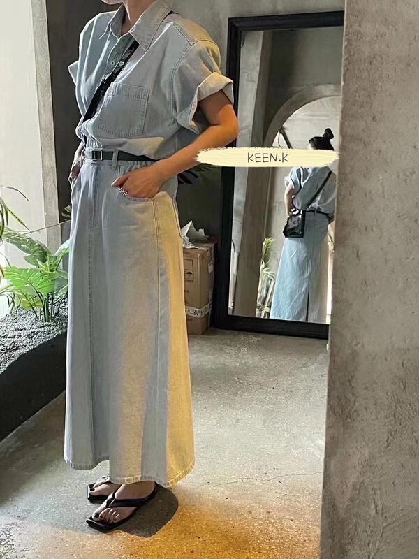 [keen k] Tencel thin denim shirt + Korean slim Denim Skirt Set (with belt) tz55# WTT