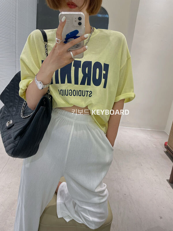 [keyboard] Korean casual letter printed short sleeve T-shirt ys1-h-5569# LSL
