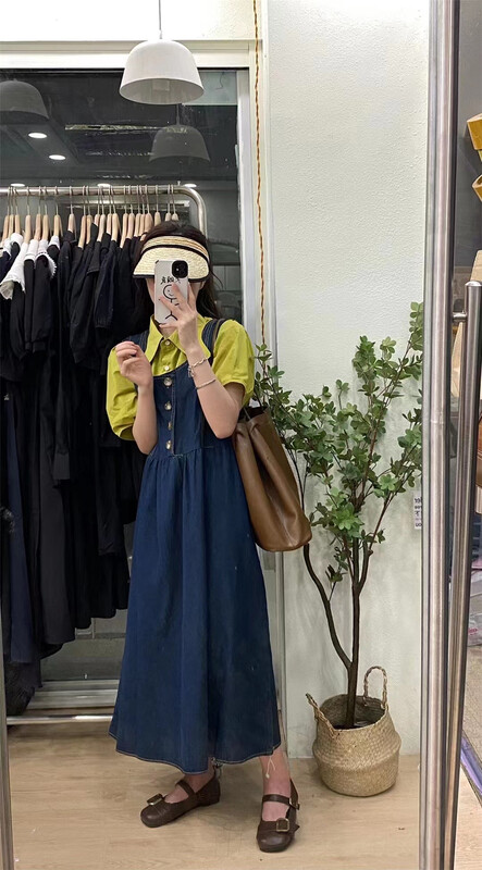 [Tian MI] simple basic versatile vest denim dress 9005# L
