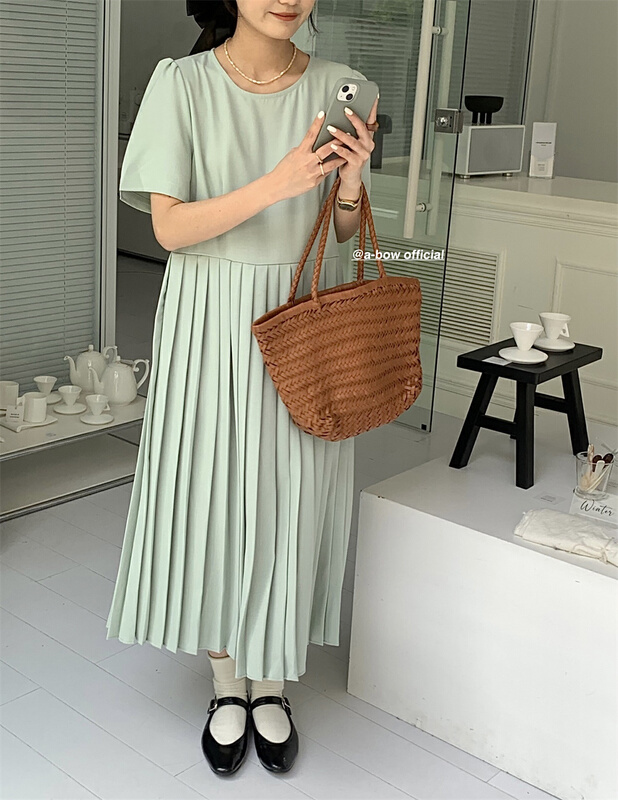 [a-bow studio] Korean solid color simple loose medium length dress 15160# zjy