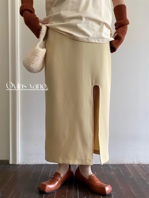 New year in early spring! [ovinsyang] Korean split solid color skirt 8652# WTT
