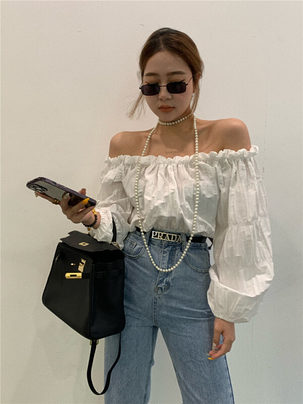 [XT studio] one line shoulder thin and versatile shirt 8050# zxl