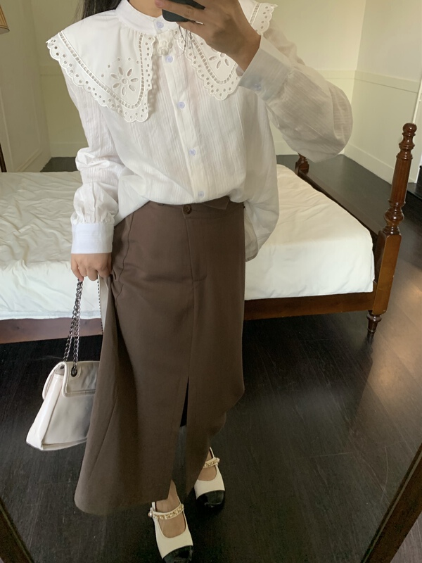 [meet + studio] lace embroidered baby collar shirt 59392# LSL