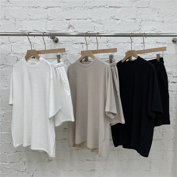 New in early summer! [MF] round neck loose short sleeve T-shirt + comfortable casual shorts two piece set 6020-1# ZZL