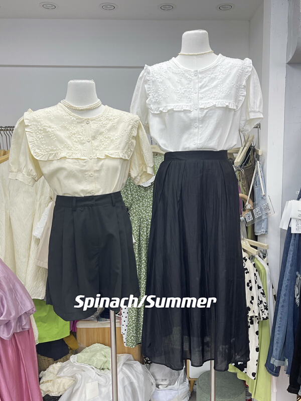 [spinach home] simple solid color versatile shirt 6981# HBx