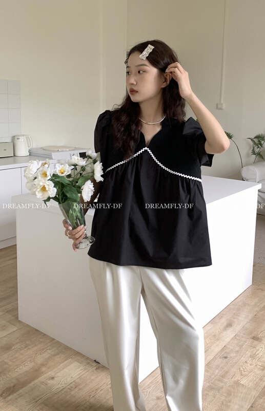 [dream fly] Korean V-neck bubble sleeve shirt 61211# XJ