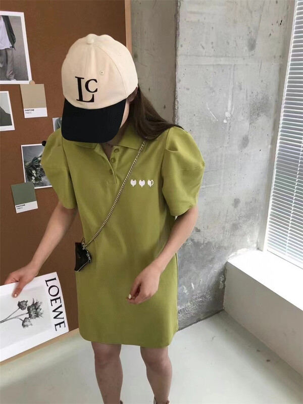 [top] Korean love pattern bubble sleeve dress b71# ZSY
