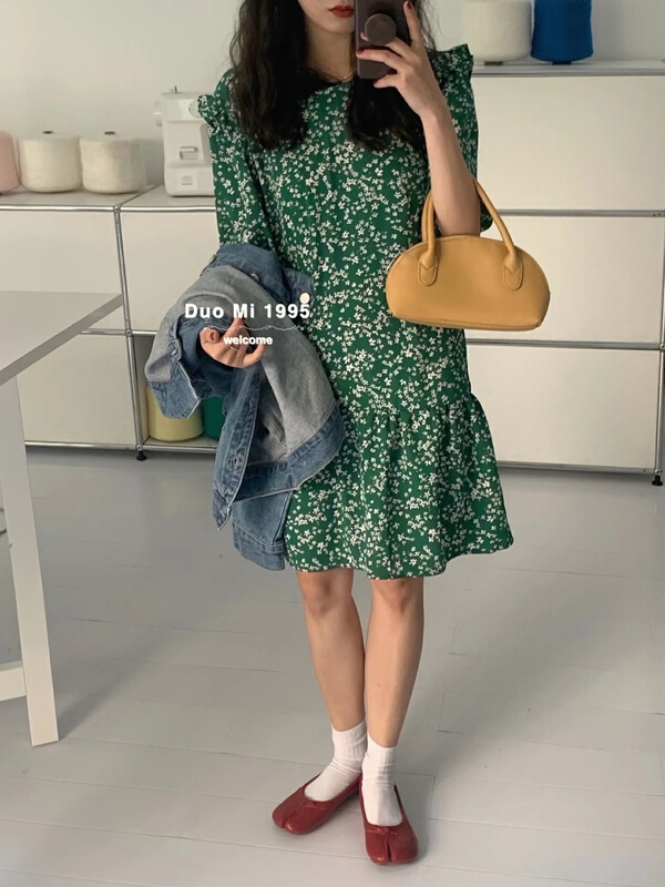 goods in stock! New year in early spring! [Duomi] crew neck Pullover floral dress (without glasses) 6002# zxl