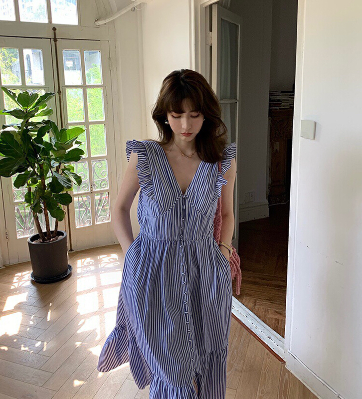 New in early summer! [wgwe] casual waistband stripe dress 1089# PCZ