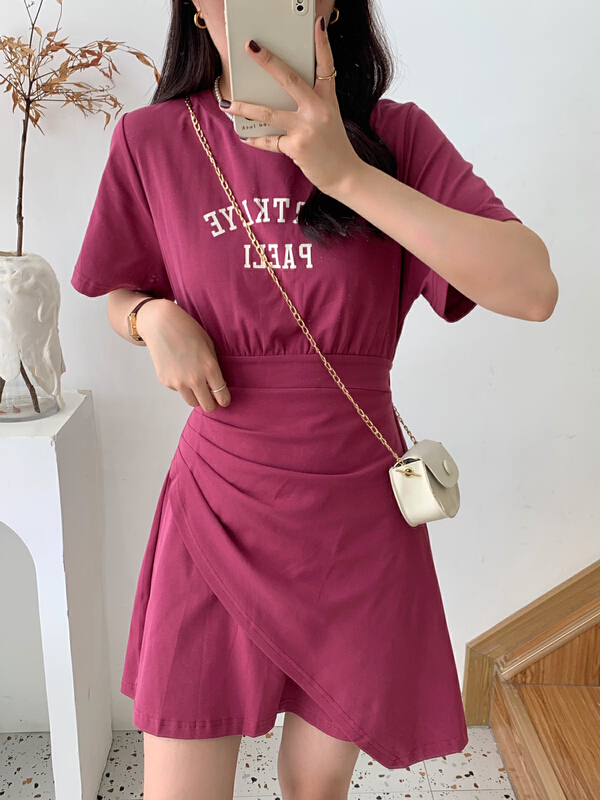 [victory. 2] Korean casual letter pleated slim fitting dress b181# WPL