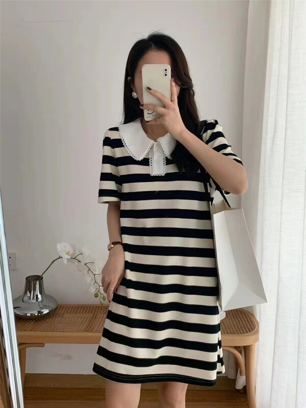 [CCJ] Korean casual stripe dress 8185# hjy