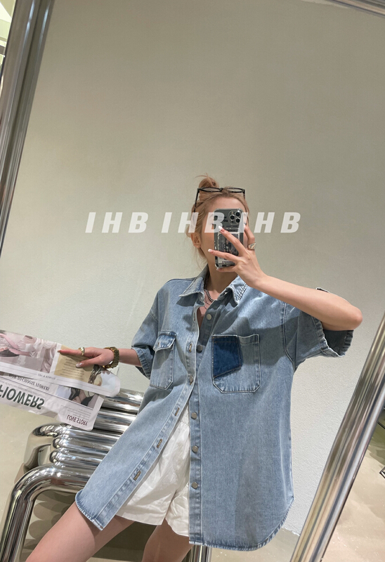 New in early summer! [I style] pocket color contrast loose shirt 8167# ozq