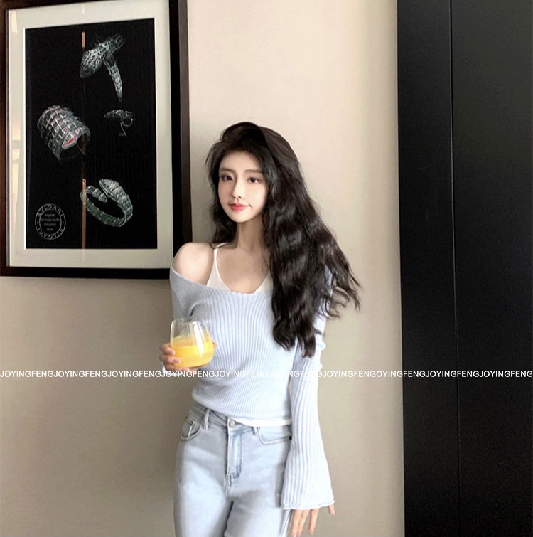 [LML] pure desire for wind fake two off shoulder V-neck blouses a2139# ozq