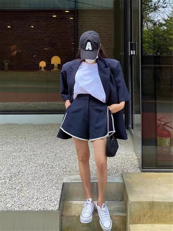 New in early summer! [Yan Zhen] temperament double breasted short sleeved suit + versatile basic color matching trousers suit 65975# PCZ