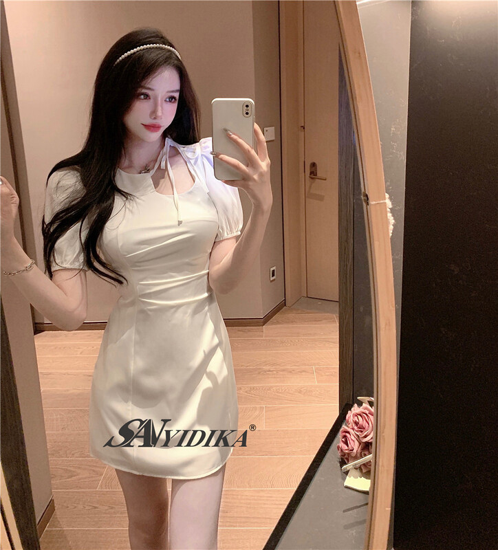 [aiyidika] design sense neckline bubble sleeve Pleated Dress 671# JJ