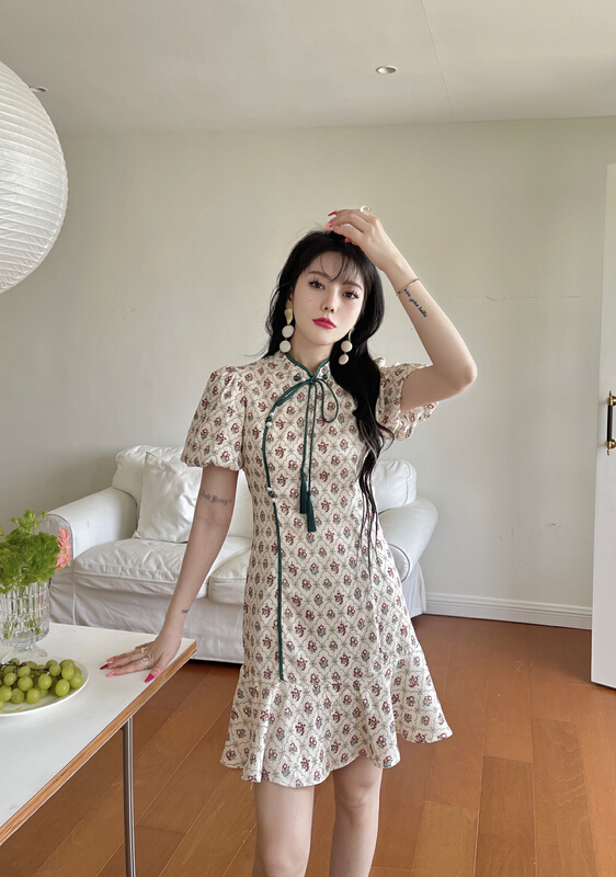 New in early summer! [mi2] stand collar slim color matching dress b6280# JJ