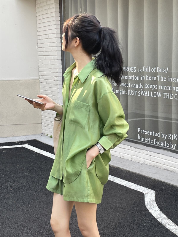 [clean space] Korean versatile backless loose long sleeved light and thin sunscreen shirt (only sunscreen shirt) 32053# CLS