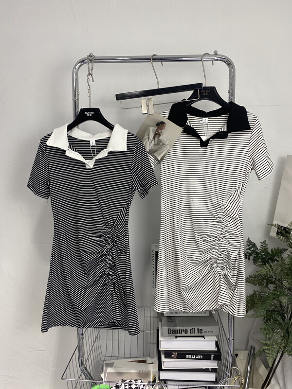 [Fanfan fan] stripe casual drawstring waist dress 5830# zxx