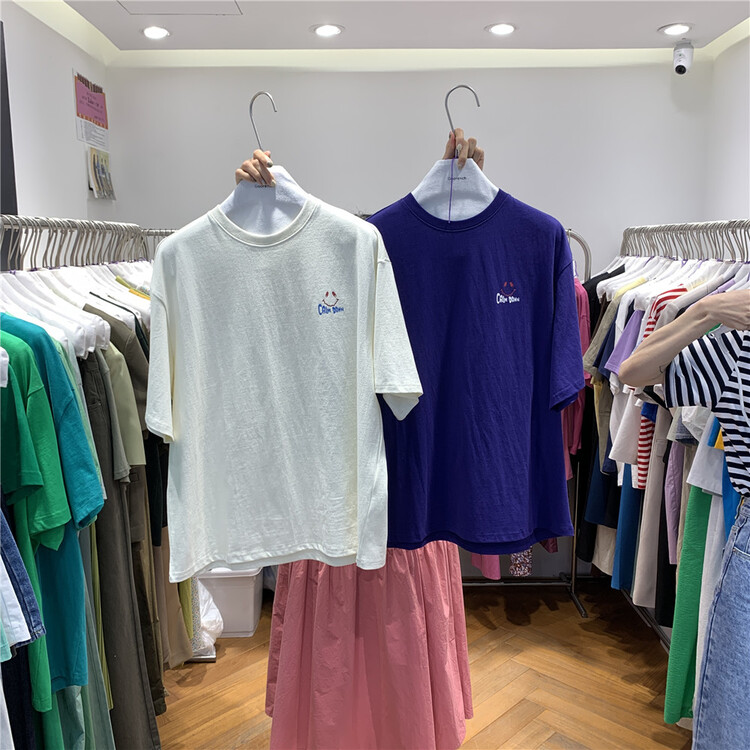 [cool woman] crew neck loose print short sleeve T-shirt wt-070# ZZL