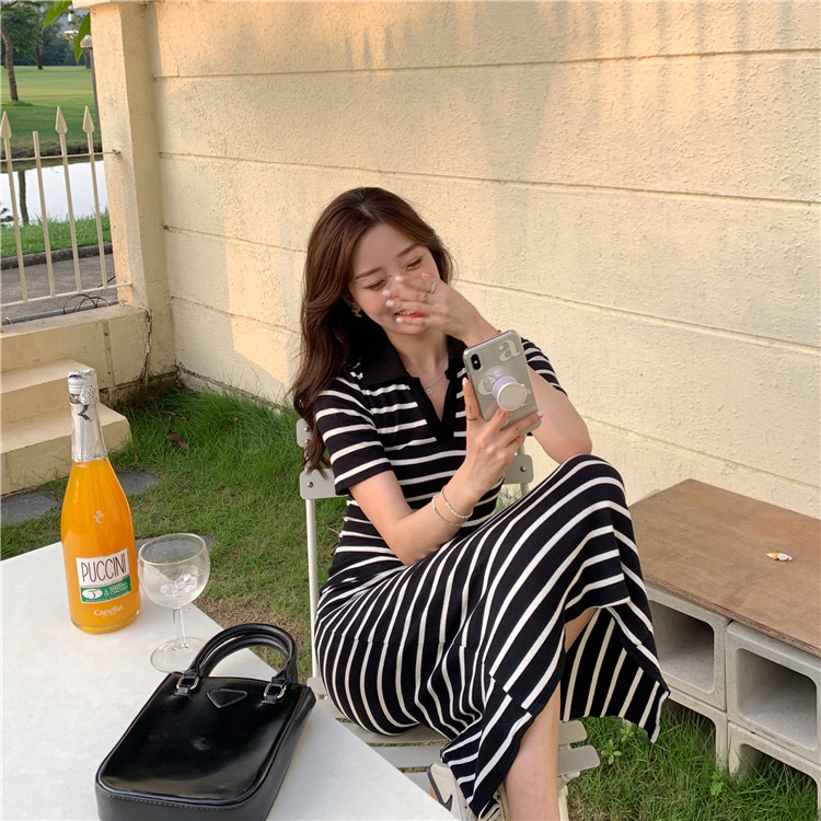 [fan fan] Korean stripe long dress ys2-3308# JJ