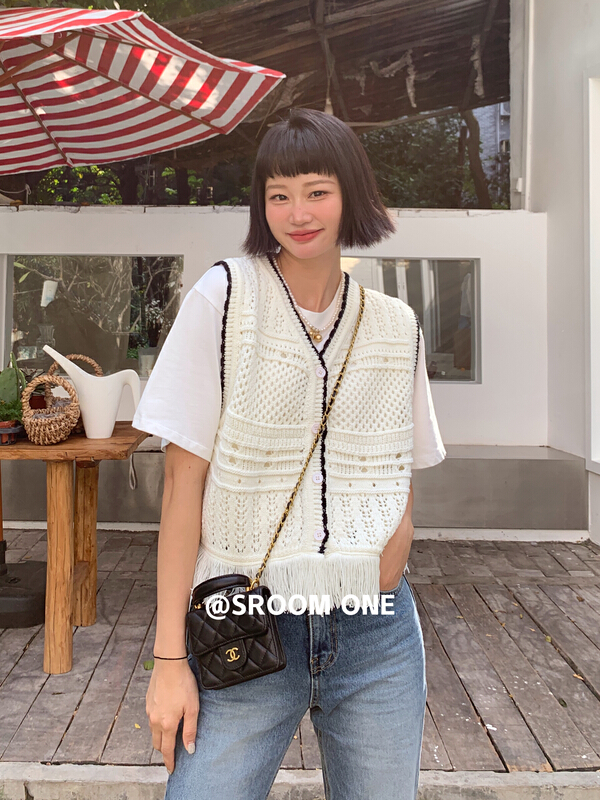 The original price is 95.88! [s.room] tassel hollow out breasted vest h7014# LSL