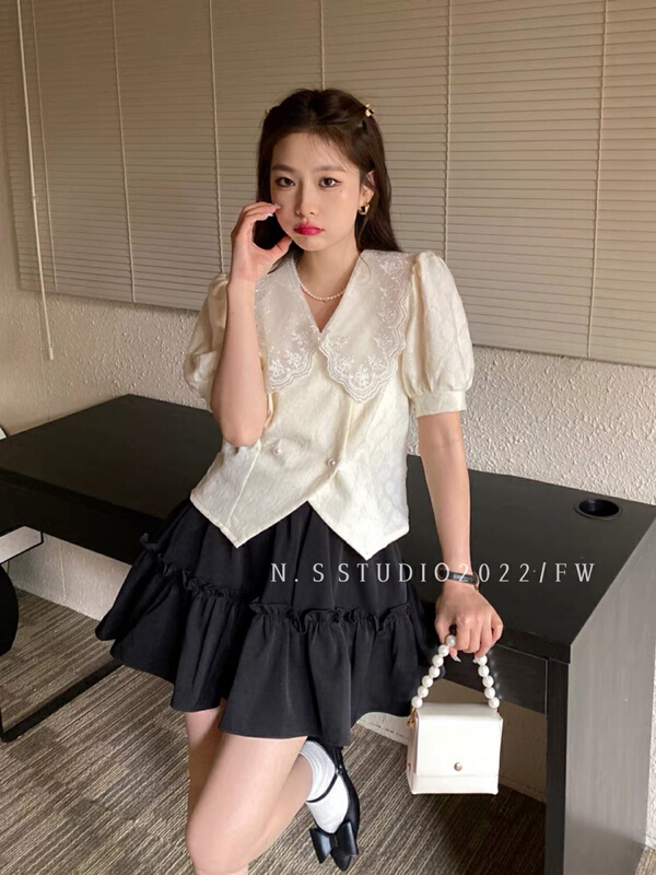 [N.S] French lace Lapel three-dimensional mesh design small shirt 8593# WPL