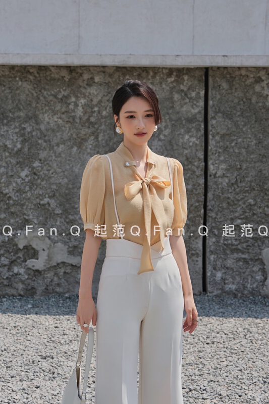 New in early summer! [style] featured Chiffon ribbon V-neck shirt 8037# JJ