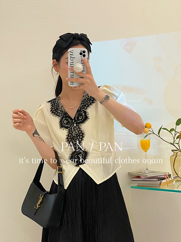 New in early summer! [Panpan] stitched lace temperament blouse 3293# cqw