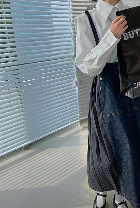 New year in early spring! [I am I] stitched niche denim strap skirt q3816# ozq