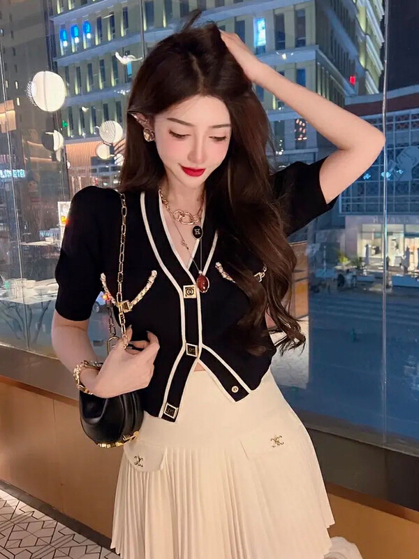 [miss fit lady] color blocking age reducing versatile knitted cardigan 8886# XYY