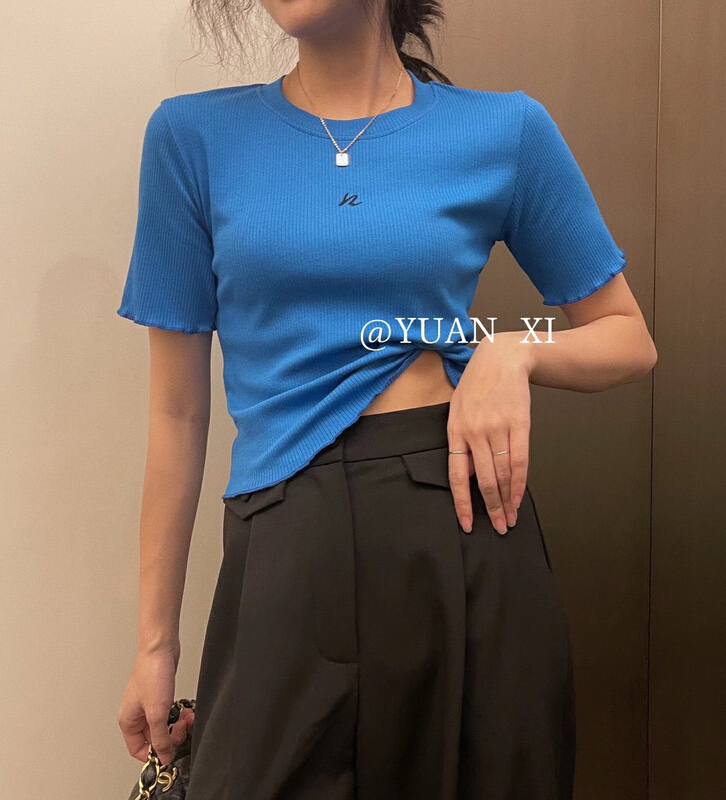 [Yuanxi] basic versatile letter embroidered short sleeve T-shirt ys2-3042# LSL