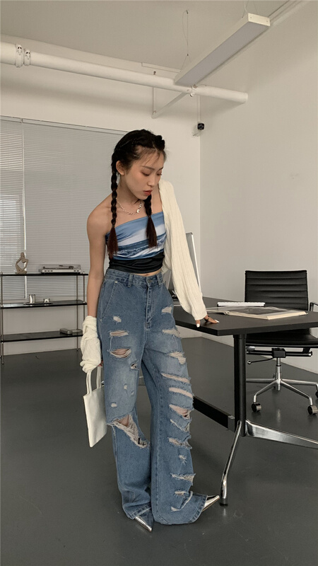 [9hour] straight hole fashion jeans 90328# zxl