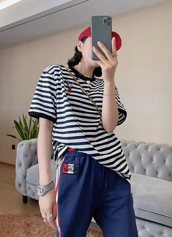 [rainbow] Korean striped Mickey embroidery Pullover Sweater 8716# WTT