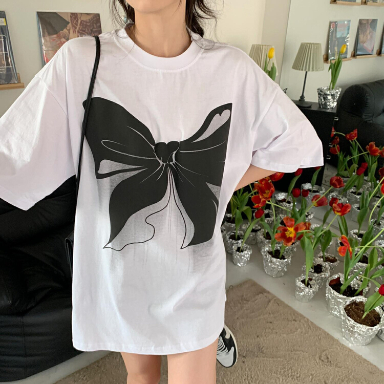 [Dake home] Korean bow print loose short sleeve T-shirt 8041# ZSY