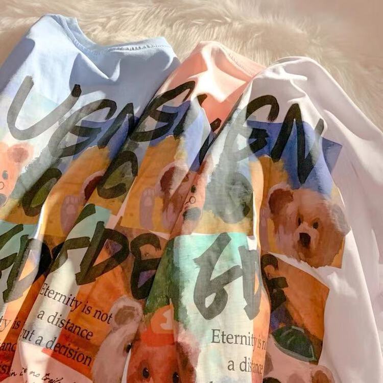 [venue] Korean style cartoon bear pattern versatile short sleeve T-shirt xd797# CSX