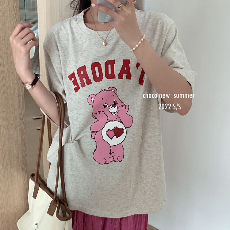 New year in early spring! [choco] Pullover round neck letter bear short sleeve T-shirt (T-shirt only) 8184# HBx