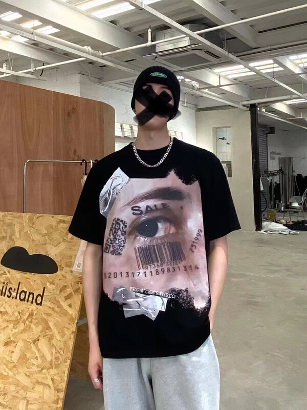 [Tess] eye print high street style national fashion design sense of minority short sleeve T-shirt uucxx# ZZL