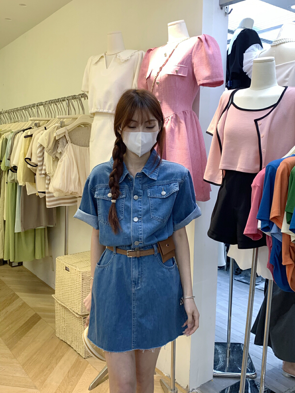 [as] Korean version of versatile breasted denim skirt (without waist bag and belt) ys1-a1003# hjy