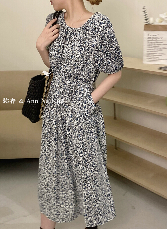 [Mi Xiang] Korean floral waist closing Chiffon Dress 5133-1# hjy
