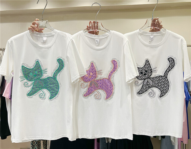 [NN] niche design hot drill kitten short sleeve T-shirt 9635# XYY