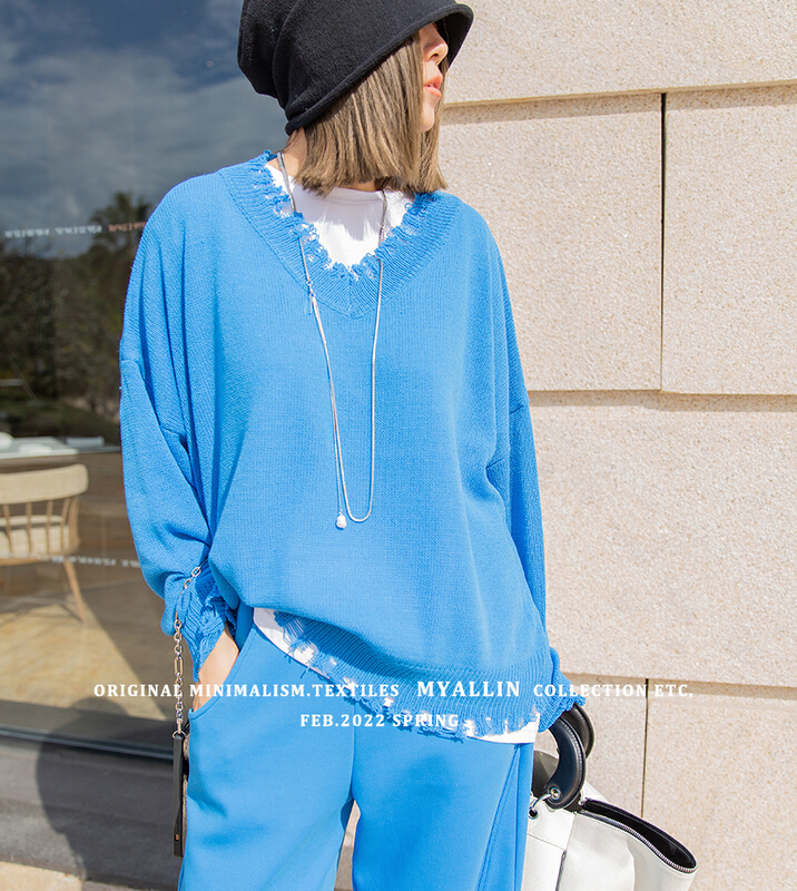 [myallin] V-neck loose warm sweater 22026# ozq