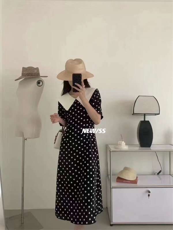 goods in stock! [gusA] French doll neck polka dot dress 6116# WPL